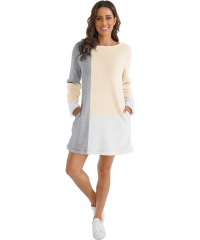 Womens Fleece Tunic Pullover Long Sherpa Dress Color Block Fuzzy Sweatshirts Oversized Fluffy Coat with Pockets Beige $10.12 ...