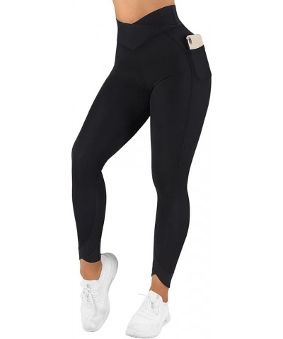 Women Butt Lifting Capri Leggings with Pockets 7/8 Length Twist High Waisted Yoga Pants 7 Crossover Black $15.63 Activewear