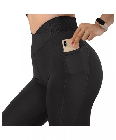 Women Butt Lifting Capri Leggings with Pockets 7/8 Length Twist High Waisted Yoga Pants 7 Crossover Black $15.63 Activewear