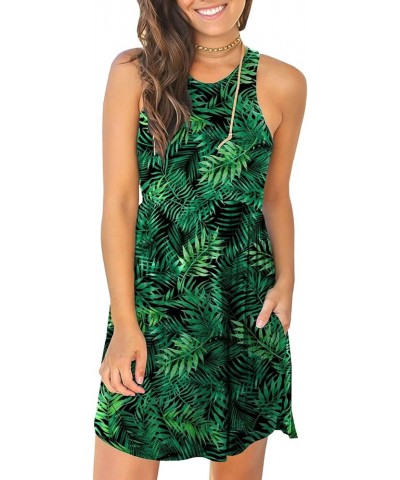 Summer Dresses Sleeveless Sundresses for Women Casual Beach Petite Sun Dress with Pocket 2024 Trendy Green Leaf $14.24 Dresses