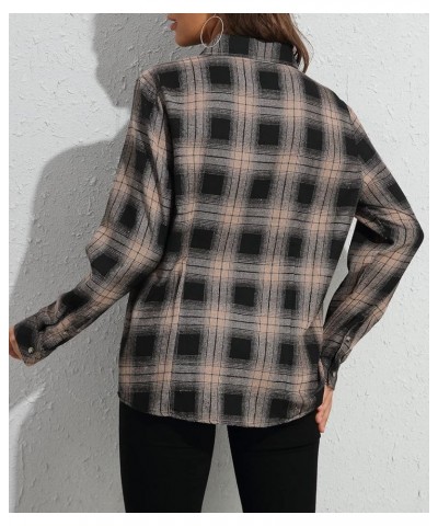 Plaid Flannel Shirt for Women Oversized Long Sleeve Button Down Shirts Casual Loose Blouse Tops Black Brown Plaid $9.20 Blouses