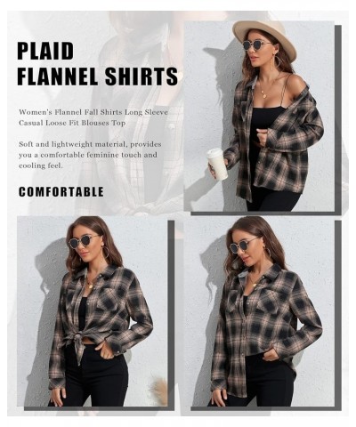 Plaid Flannel Shirt for Women Oversized Long Sleeve Button Down Shirts Casual Loose Blouse Tops Black Brown Plaid $9.20 Blouses