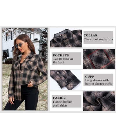 Plaid Flannel Shirt for Women Oversized Long Sleeve Button Down Shirts Casual Loose Blouse Tops Black Brown Plaid $9.20 Blouses