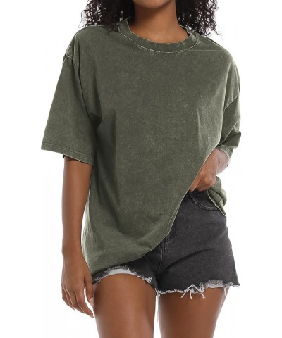 Oversized Grunge Vintage t Shirts for Women Short Sleeve Cotton Casual Baggy Tees Teens Trendy Crew Neck Loose Tops Army Gree...