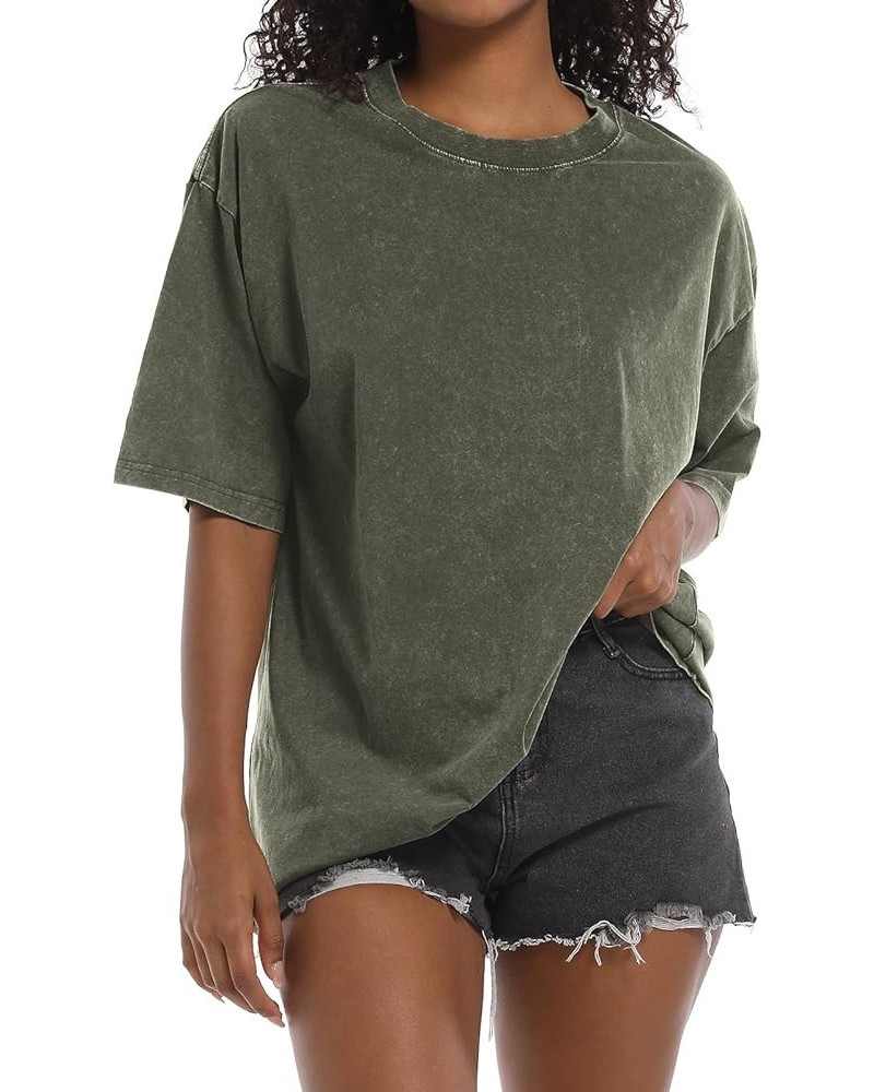 Oversized Grunge Vintage t Shirts for Women Short Sleeve Cotton Casual Baggy Tees Teens Trendy Crew Neck Loose Tops Army Gree...