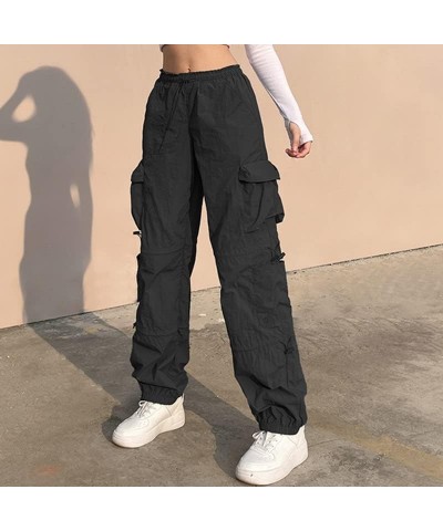 Y2K Cute Low Waisted Flare Trousers Jeans Vintage Aesthetic Cargo Pants Slim Pockets Harajuku Joggers 90s Streetwear Black 4 ...