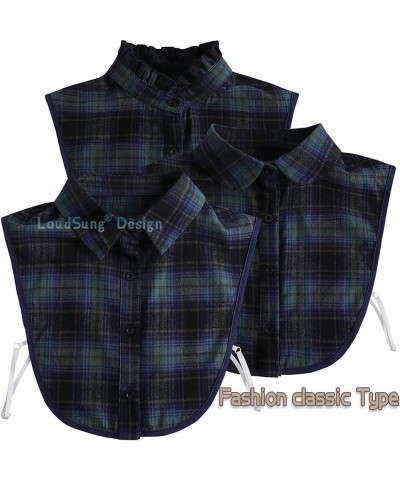 False Collar Detachable Blouse Fake Collar Half Shirts Collar Plaid Designed Cotton Top Elegant for Women Girls Navy-a $9.17 ...