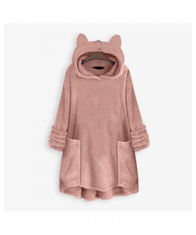 Long Sleeve Shirts For Women,Women's Solid Fuzzy Fleece Cat Ear Hoodies With Pockets Loose Warm Button Hooded Sweater 2-pink ...