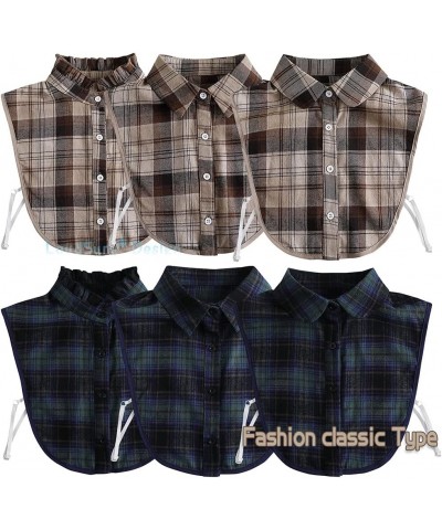 False Collar Detachable Blouse Fake Collar Half Shirts Collar Plaid Designed Cotton Top Elegant for Women Girls Navy-a $9.17 ...