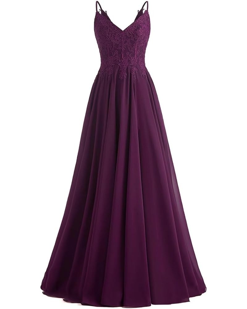 V-Neck Bridesmaid Dresses for Women 2024 Lace Appliques Chiffon Prom Dress Formal Evening Party Gowns Plum $33.79 Dresses