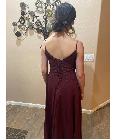 V-Neck Bridesmaid Dresses for Women 2024 Lace Appliques Chiffon Prom Dress Formal Evening Party Gowns Plum $33.79 Dresses