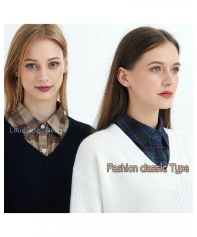 False Collar Detachable Blouse Fake Collar Half Shirts Collar Plaid Designed Cotton Top Elegant for Women Girls Navy-a $9.17 ...