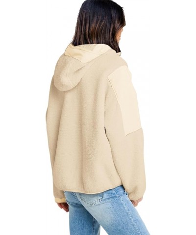 Womens Half Zip Pullover with Pockets Sherpa Hoodie Oversized Hooded Sweatshirt Warm Fleece Jackets Beige $22.87 Jackets