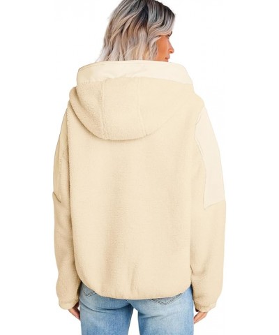 Womens Half Zip Pullover with Pockets Sherpa Hoodie Oversized Hooded Sweatshirt Warm Fleece Jackets Beige $22.87 Jackets