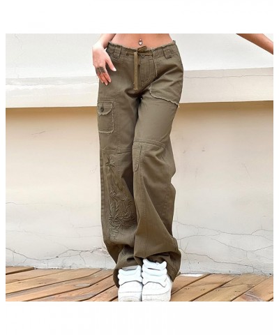 Women's Indie Aesthetic Low Waist Pants 90s Low Rise Cargo Baggy Trousers Pockets Hippie Harajuku Casual Outfits D Army Green...