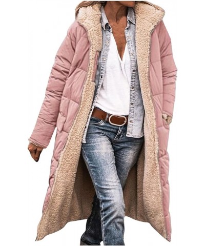 Womens Sherpa Puffer Jackets Zip Up Long Parka Quilted Lightweight Down Coat Fleece Lined Outdoor Anorak Hood Pink $25.81 Jac...