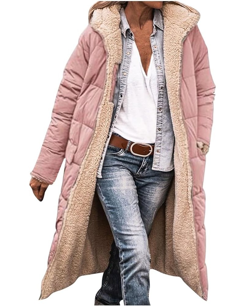 Womens Sherpa Puffer Jackets Zip Up Long Parka Quilted Lightweight Down Coat Fleece Lined Outdoor Anorak Hood Pink $25.81 Jac...