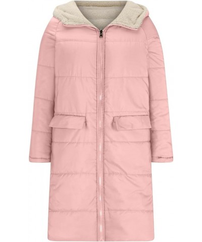 Womens Sherpa Puffer Jackets Zip Up Long Parka Quilted Lightweight Down Coat Fleece Lined Outdoor Anorak Hood Pink $25.81 Jac...