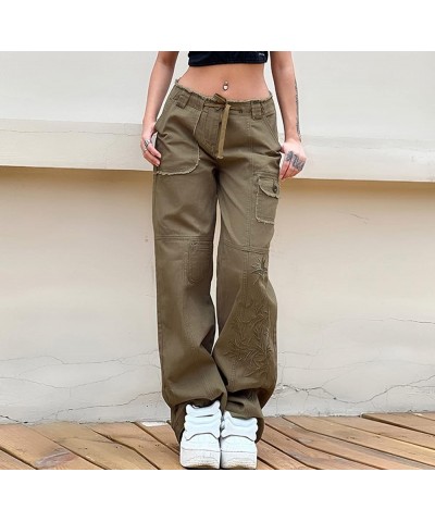 Women's Indie Aesthetic Low Waist Pants 90s Low Rise Cargo Baggy Trousers Pockets Hippie Harajuku Casual Outfits D Army Green...