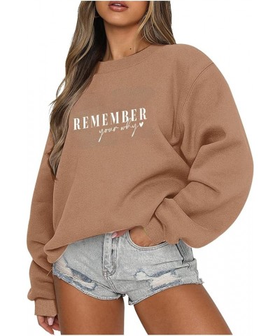 Remember Your Why Shirts Women Oversized Crewneck Pullover Casual Long Sleeve Tops Teen Gilrs Fashion Clothes 8-khaki $10.39 ...