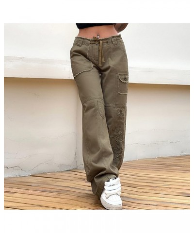 Women's Indie Aesthetic Low Waist Pants 90s Low Rise Cargo Baggy Trousers Pockets Hippie Harajuku Casual Outfits D Army Green...