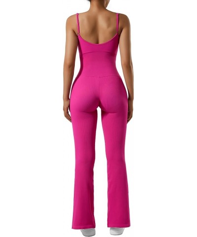 Women Ribbed Flare One Piece Jumpsuits Seamless Padded Sexy Jumpsuit 1 Hot Pink 30'' $13.62 Jumpsuits