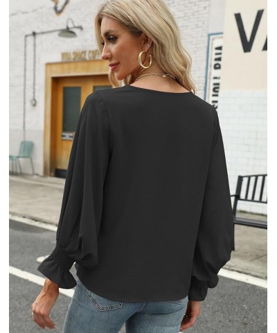 Womens Blouses Dressy Casual Tops V Neck Ruffle Balloon Long Sleeve Shirts Elegant Business Casual Outifts Black $10.25 Blouses