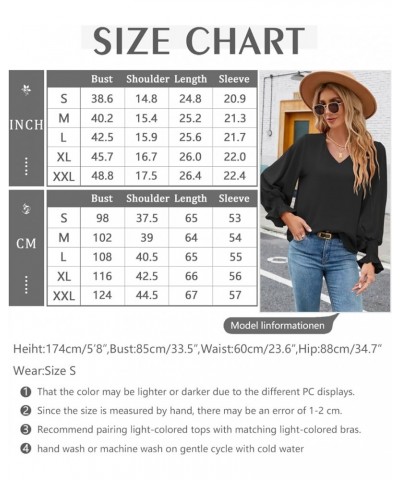 Womens Blouses Dressy Casual Tops V Neck Ruffle Balloon Long Sleeve Shirts Elegant Business Casual Outifts Black $10.25 Blouses