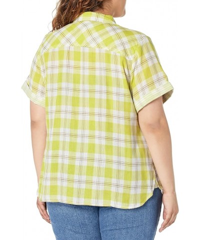 Women's Short Sleeve Camp Shirt, Printed Pindot Regular Fit Chartruese $10.54 Blouses