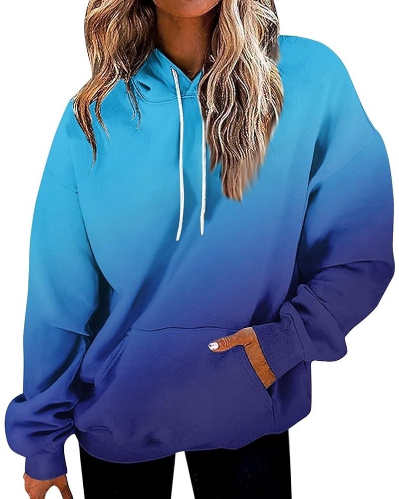 ADHOWBEW Oversized Hoodie for Women 2024 Cute Casual Graphic Long Sleeve Sweatshirt Pullover B-blue $12.38 Activewear