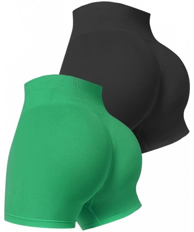 1-3 Pack Workout Shorts Women Scrunch Butt Lifting Biker Shorts Seamless Gym Workout Booty Shorts 2-pack Black / Green $10.59...