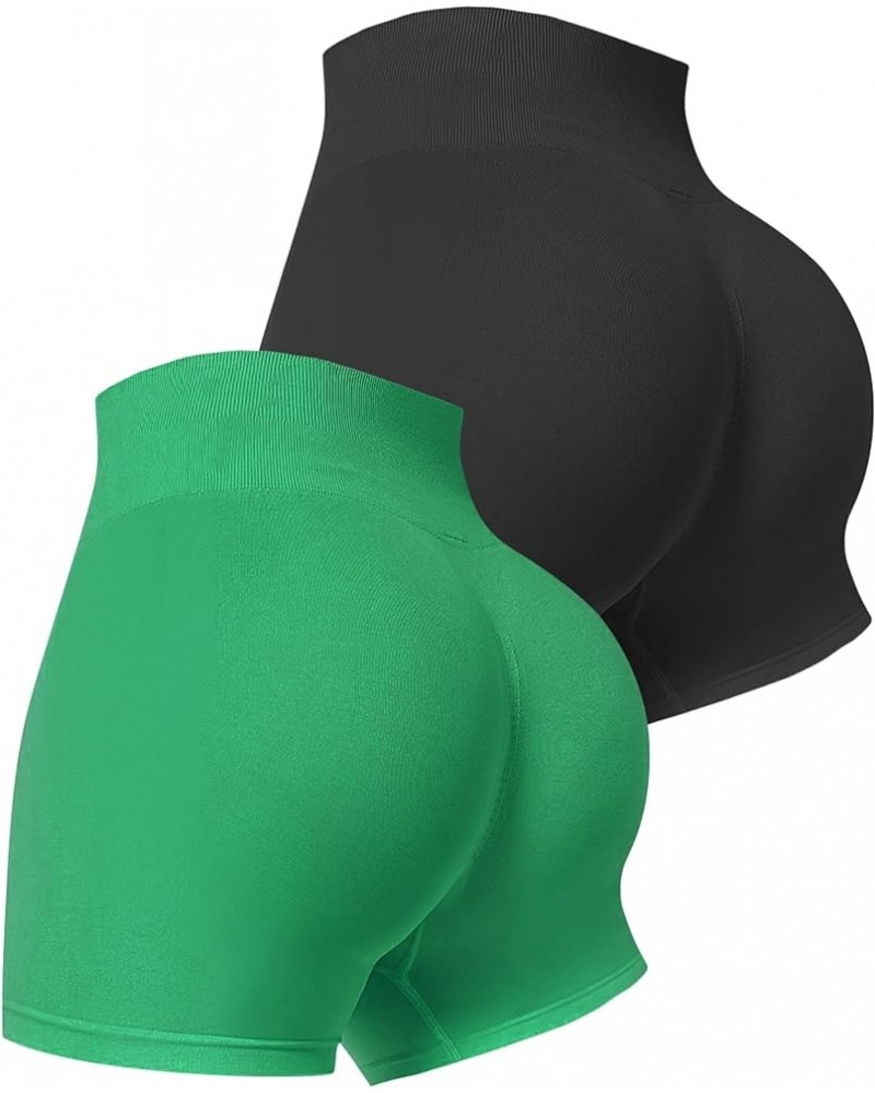 1-3 Pack Workout Shorts Women Scrunch Butt Lifting Biker Shorts Seamless Gym Workout Booty Shorts 2-pack Black / Green $10.59...