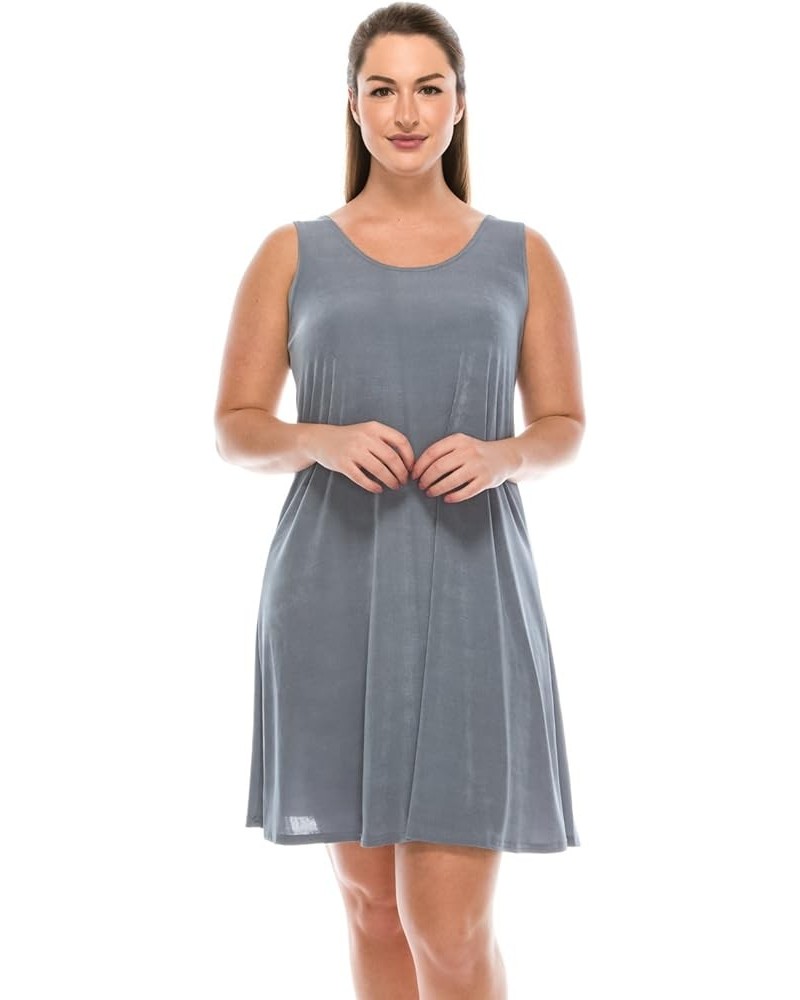 Women's Tank Mini Dress – Sleeveless Scoop Neck Casual Solid Stretch T Shirt Short One Piece Grey $17.39 Dresses