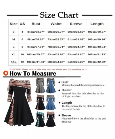 Winter Dresses for Women 2022, Plus Size Vintage Dress Long Sleeve Crewneck Plaid Patchwork Dress Party Prom Dress 07-blue $2...