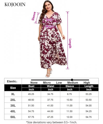 Women Plus Size V Neck Wrap Maxi Dress Short Sleeves High Waist Ruffle Summer Casual Dress with Belt Short Sleeve Wine Red Wh...