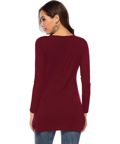 Womens Casual Tunic Tops Short/Long Sleeve Tshirts Scoop Neck Long Shirt Fitted Tees B-burgundy $10.50 Tops