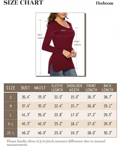 Womens Casual Tunic Tops Short/Long Sleeve Tshirts Scoop Neck Long Shirt Fitted Tees B-burgundy $10.50 Tops