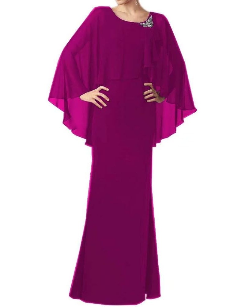 Chiffon Mother of The Bride Dress Long Cocktail Dress Formal Evening Dress with Cape Fuchsia $42.03 Dresses