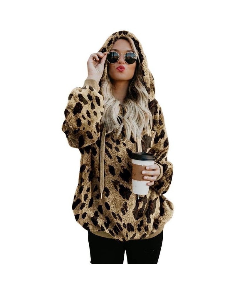 Womens 2023 Fashion Fuzzy Warm Casual Loose Hooded Sweatshirt Hoodies with Pockets Outerwear S-XXL Z Leopard $22.13 Hoodies &...