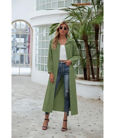 Women Cotton and Linen Shirt Dress Casual Loose Maxi Dresses Lightgreen $14.70 Dresses