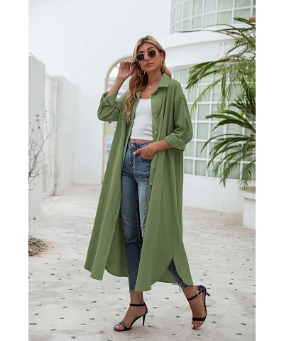 Women Cotton and Linen Shirt Dress Casual Loose Maxi Dresses Lightgreen $14.70 Dresses