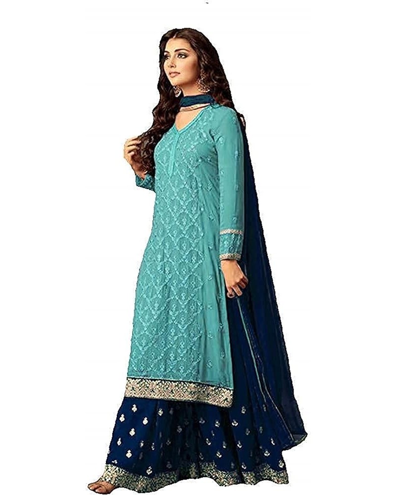 Women's Wear Plus Size Salwar Kameez Plazzo Dress Designer Indian Ethnic Party Shalwar Kameez Plazo Suits Sky Blue $33.99 Suits