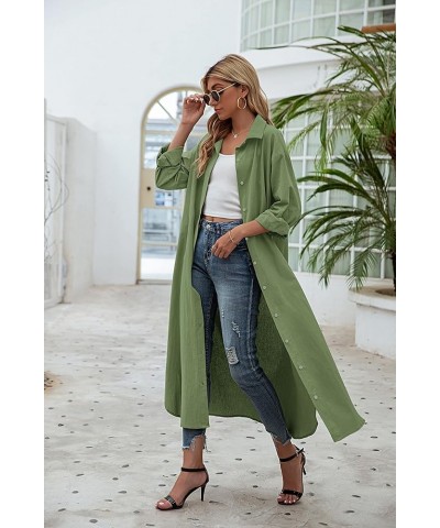 Women Cotton and Linen Shirt Dress Casual Loose Maxi Dresses Lightgreen $14.70 Dresses