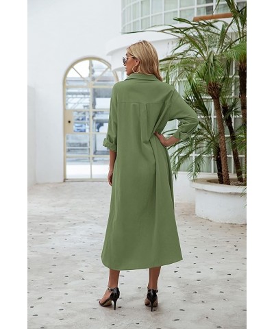 Women Cotton and Linen Shirt Dress Casual Loose Maxi Dresses Lightgreen $14.70 Dresses