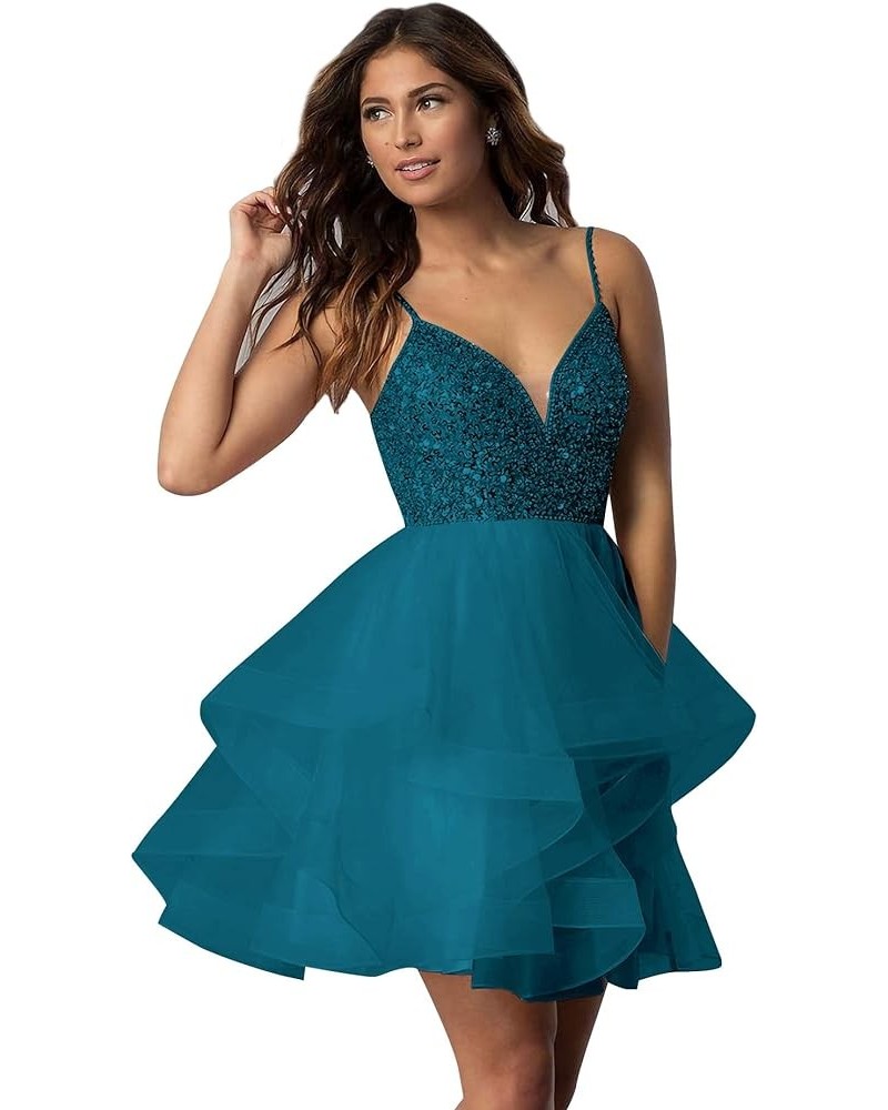 Women's Beaded Homecoming Dresses Short for Teens Puffy Tulle Prom Dress Mini Cocktail Dress Peacock $31.85 Dresses