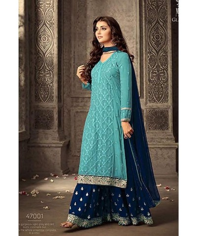 Women's Wear Plus Size Salwar Kameez Plazzo Dress Designer Indian Ethnic Party Shalwar Kameez Plazo Suits Sky Blue $33.99 Suits