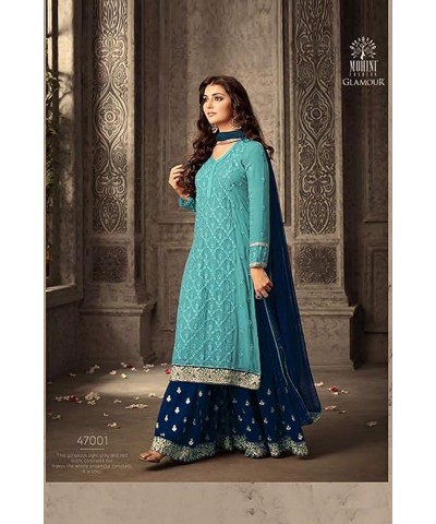 Women's Wear Plus Size Salwar Kameez Plazzo Dress Designer Indian Ethnic Party Shalwar Kameez Plazo Suits Sky Blue $33.99 Suits