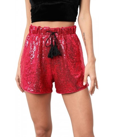 Women's Sequins Shorts High Waist Elastic A Line Sparkly Clubwear Night-Out Shorts Rose Red $18.87 Shorts