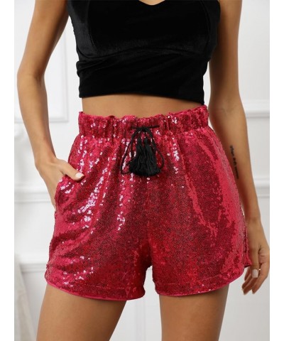 Women's Sequins Shorts High Waist Elastic A Line Sparkly Clubwear Night-Out Shorts Rose Red $18.87 Shorts