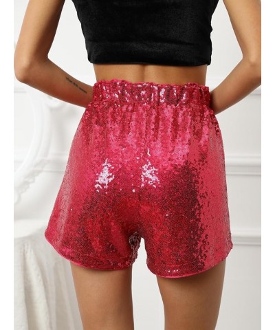 Women's Sequins Shorts High Waist Elastic A Line Sparkly Clubwear Night-Out Shorts Rose Red $18.87 Shorts